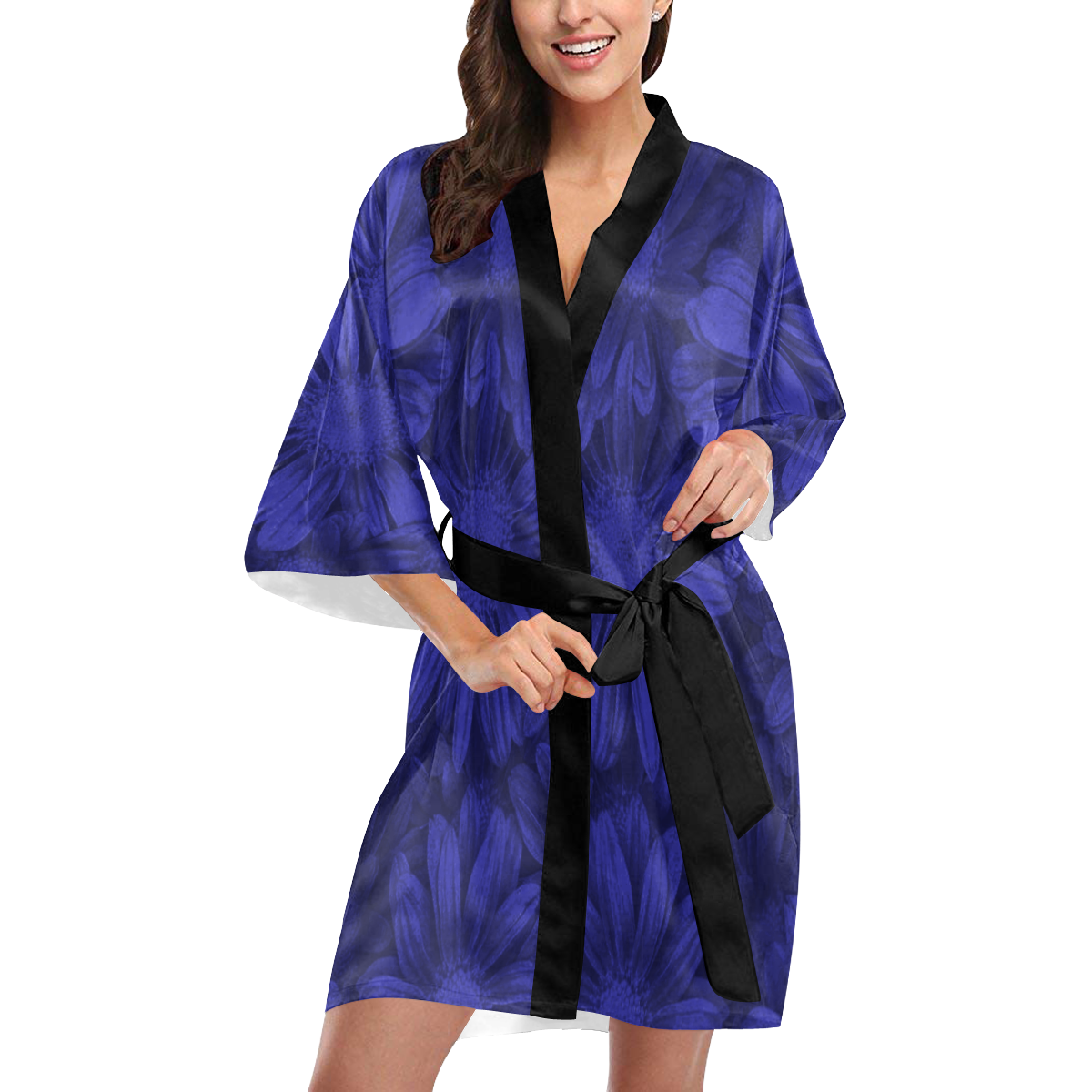 Midnight Blue Floral Kimono Robe