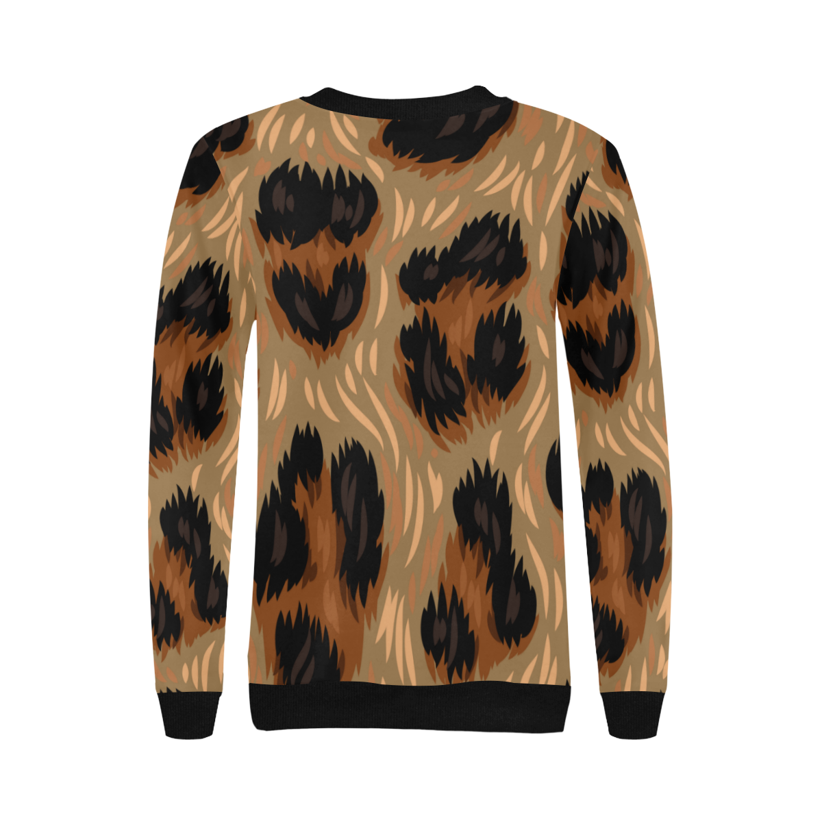 sudaders de mujer leopardo marron Women's Rib Cuff Crew Neck Sweatshirt (Model H34)