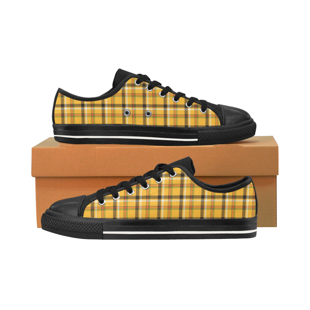 Yellow Tartan (Plaid) Men's Classic Canvas Shoes/Large Size (Model 018)