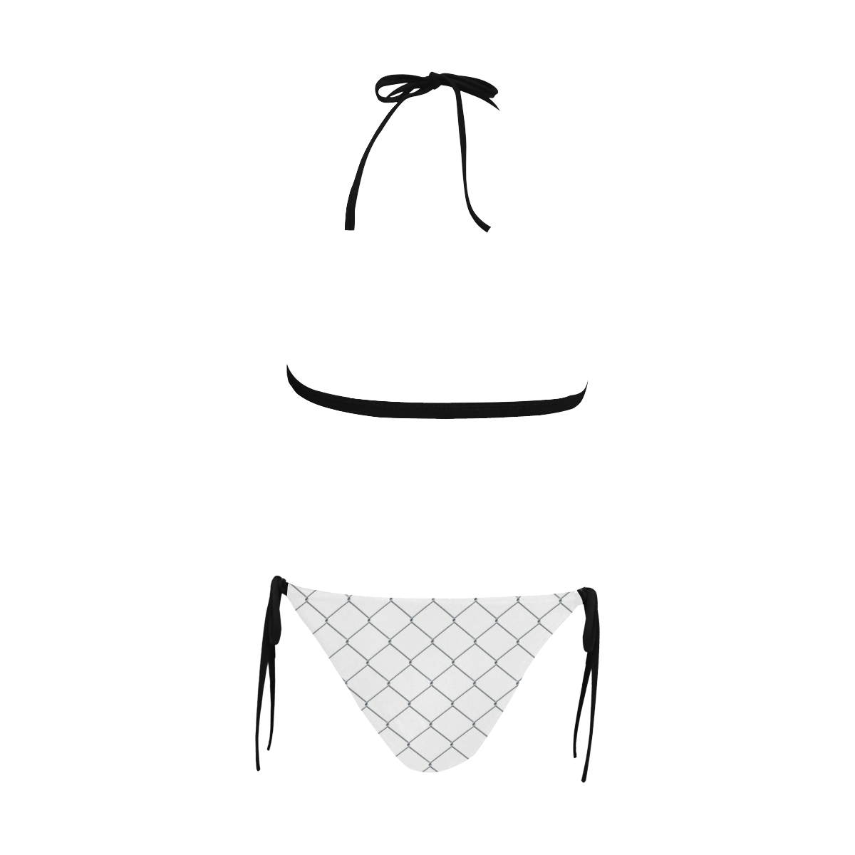 Caged Fence Black & White. Buckle Front Halter Bikini Swimsuit (Model S08)
