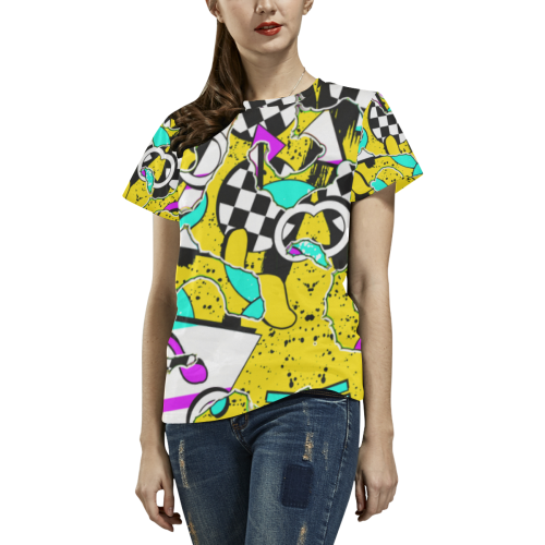 Shapes on a yellow background All Over Print T-Shirt for Women (USA Size) (Model T40)