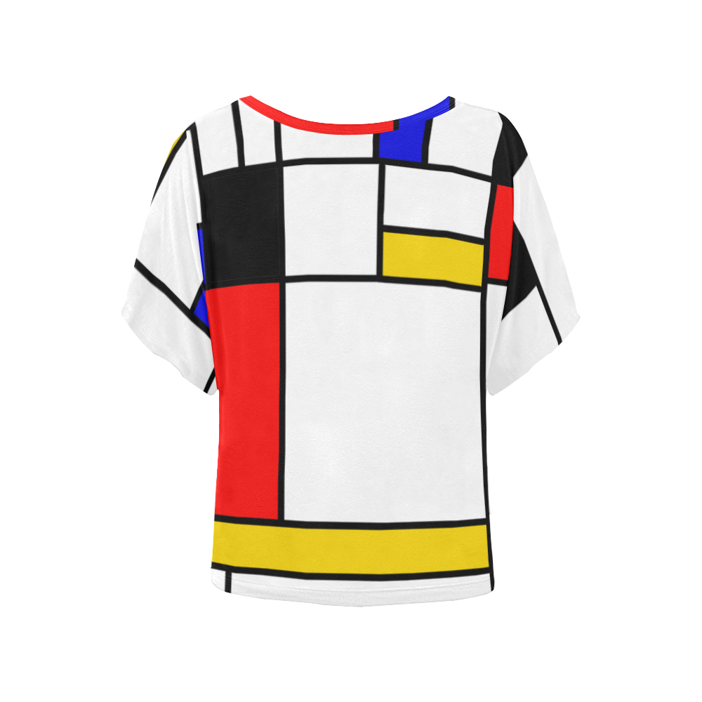 Bauhouse Composition Mondrian Style Women's Batwing-Sleeved Blouse T shirt (Model T44)