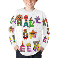 Halloween Fun Pop Art by Nico Bielow Kids' Rib Cuff Long Sleeve T-shirt (Model T64)
