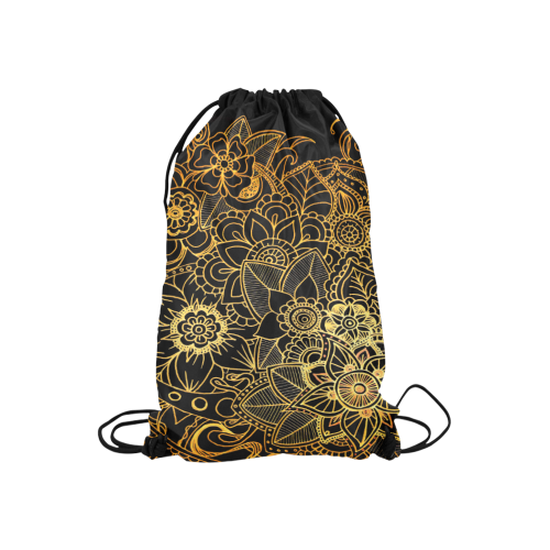 Floral Doodle Gold G523 Small Drawstring Bag Model 1604 (Twin Sides) 11"(W) * 17.7"(H)