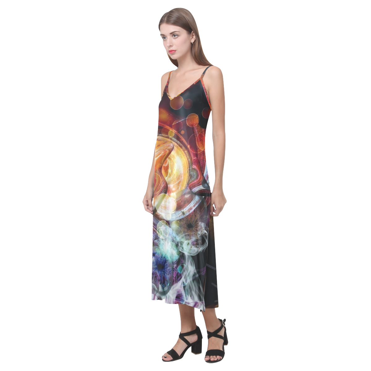 Dark Universe by Nico Bielow V-Neck Open Fork Long Dress(Model D18)
