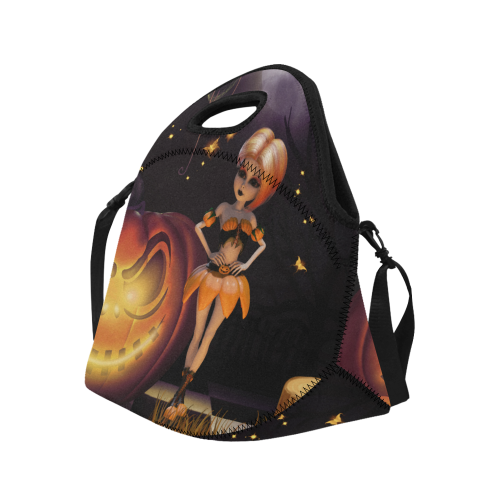 Halloween, girl with pumpkin Neoprene Lunch Bag/Large (Model 1669)