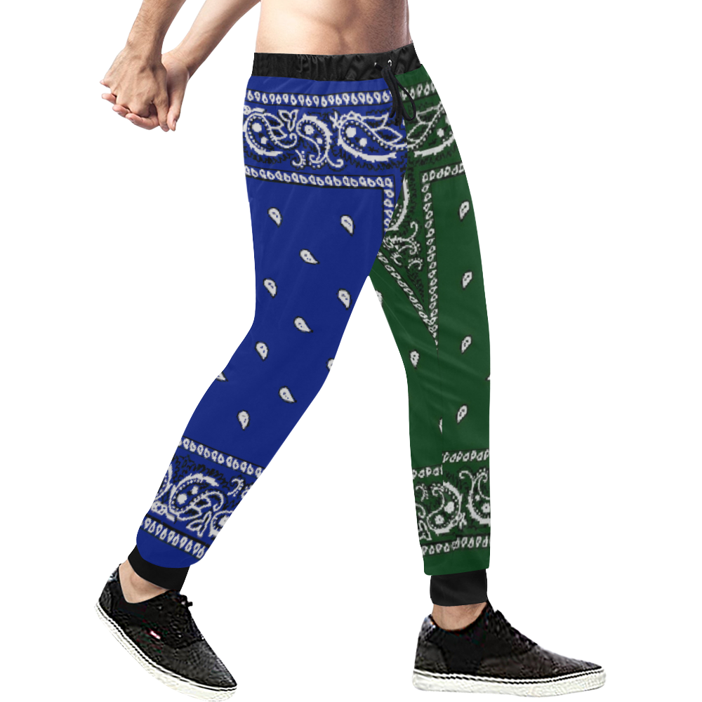 KERCHIEF PATTERN GREEN AND BLUE Men's All Over Print Sweatpants/Large Size (Model L11)