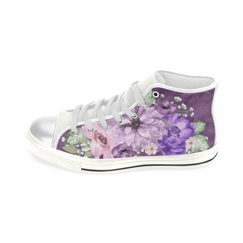 Violet Flowers Shoes, Watercolor Flowers Women's Classic High Top Canvas Shoes (Model 017)