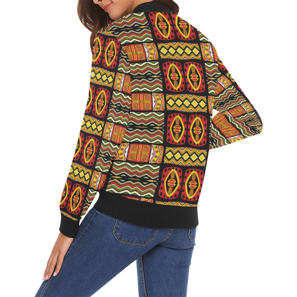 Adoring Africa All Over Print Bomber Jacket for Women (Model H19)