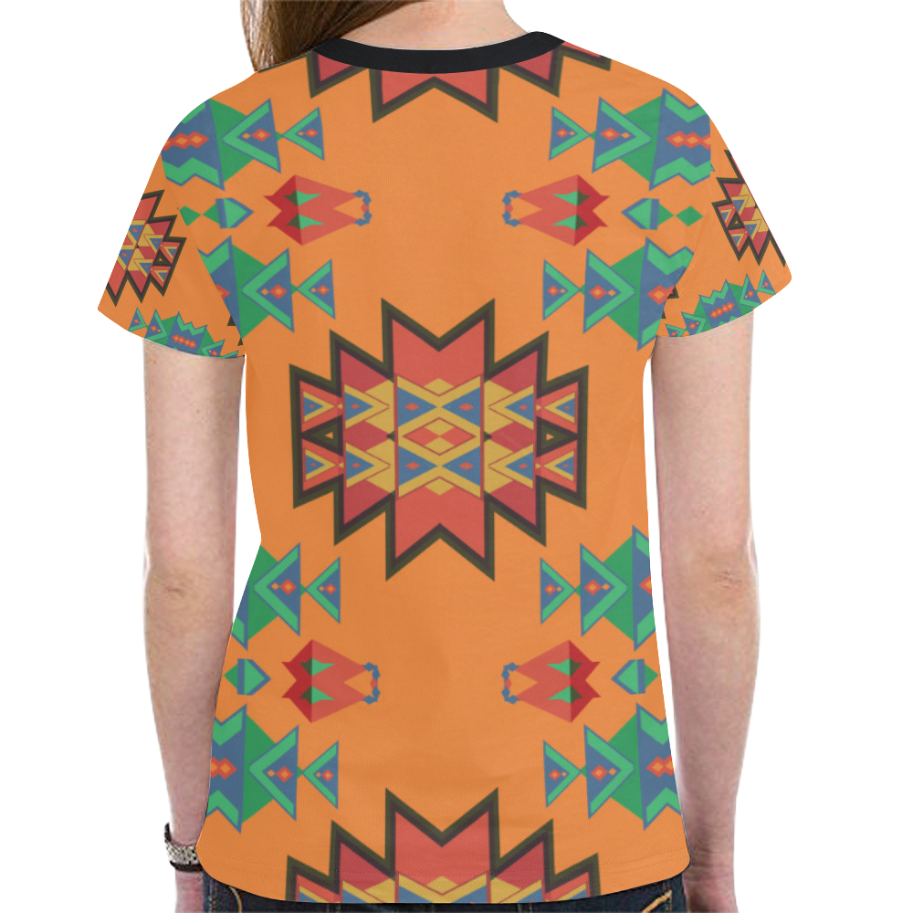 Misc shapes on an orange background New All Over Print T-shirt for Women (Model T45)