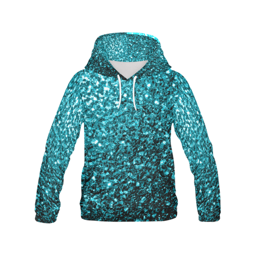Beautiful Aqua blue glitter sparkles All Over Print Hoodie for Women (USA Size) (Model H13)