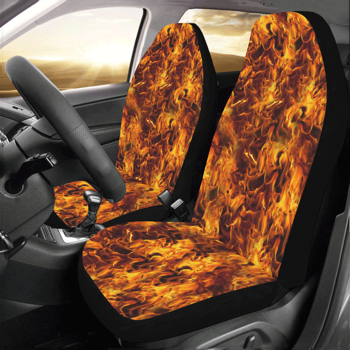 Flaming Fire Pattern Car Seat Covers (Set of 2)