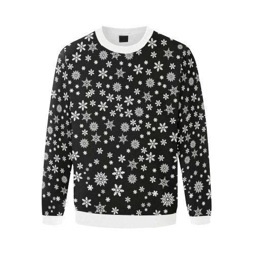 Christmas White Snowflakes on Black Men's Oversized Fleece Crew Sweatshirt (Model H18)