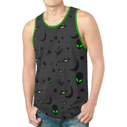 Alien Flying Saucers Stars Pattern on Charcoal/Green Trim New All Over Print Tank Top for Men (Model T46)