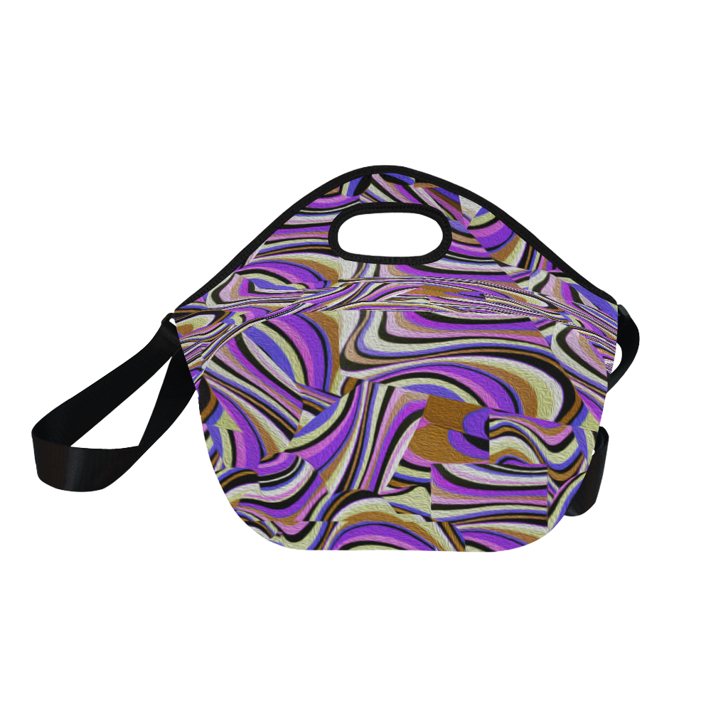 Groovy Retro Renewal - Purple Waves Neoprene Lunch Bag/Large (Model 1669)