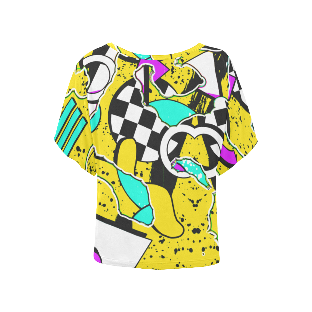 Shapes on a yellow background Women's Batwing-Sleeved Blouse T shirt (Model T44)