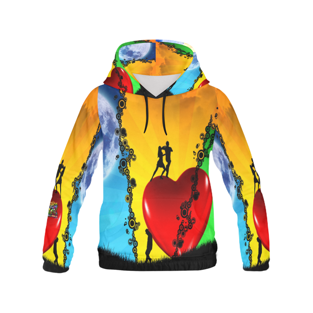 Tri-Heart All Over Print Hoodie for Women (USA Size) (Model H13)