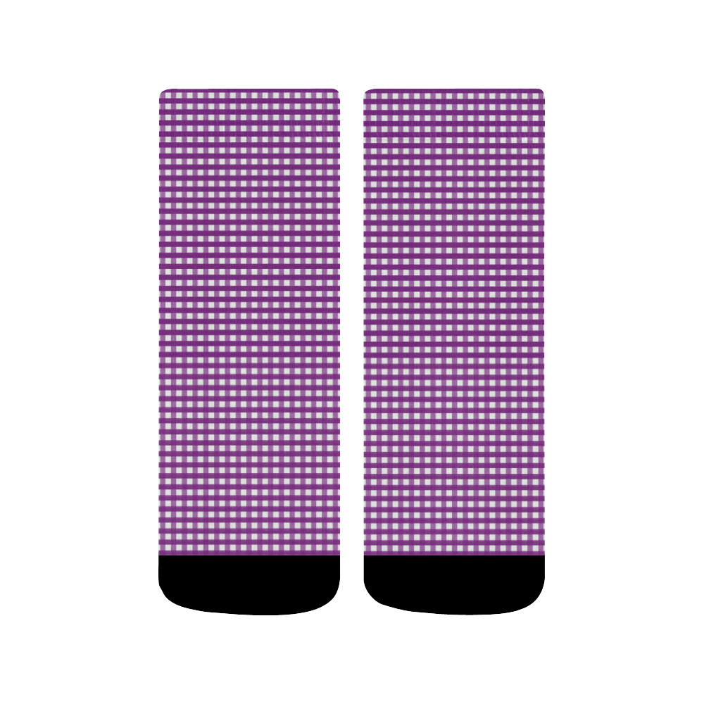 Purple Gingham Checked Pattern Quarter Socks