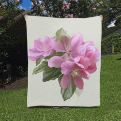 Pink Blossom Branch, floral watercolor Quilt 50"x60"