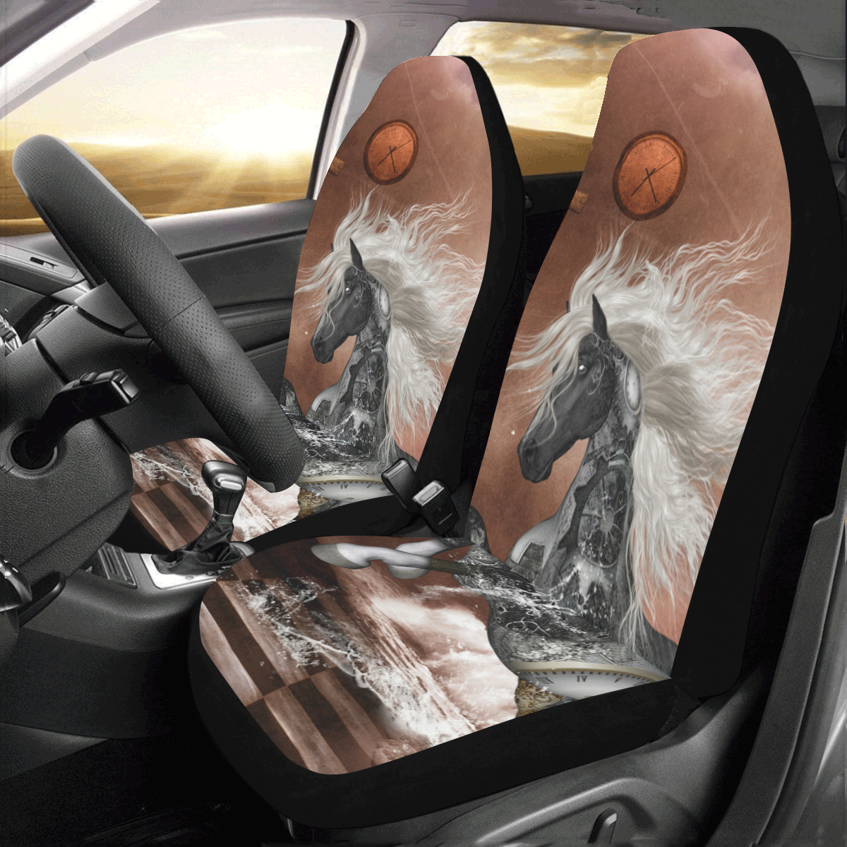 Amazing steampunk horse, silver Car Seat Covers (Set of 2)