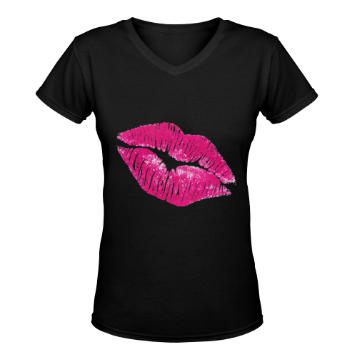 Lips Women's Deep V-neck T-shirt (Model T19)