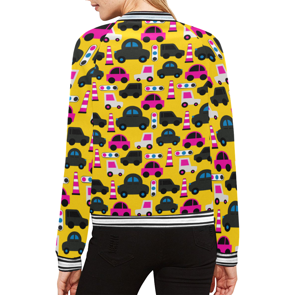 toy cars yellow All Over Print Bomber Jacket for Women (Model H21)