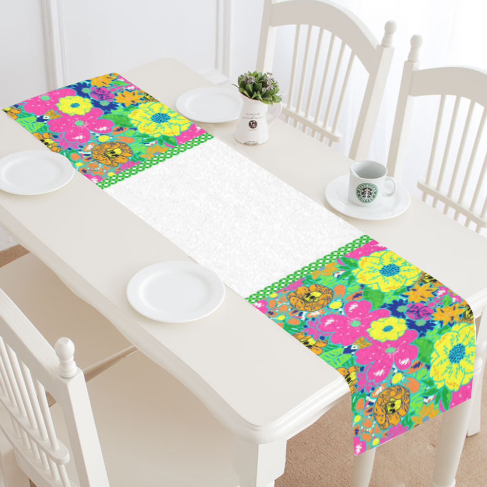 Summer Fun Skulls Colorful Floral Table Runner 14x72 inch