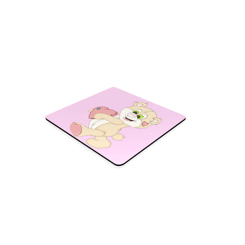 Patchwork Heart Teddy Pink Square Coaster