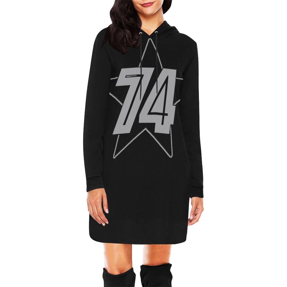 Dundealent 745 Star III Black All Over Print Hoodie Mini Dress (Model H27)
