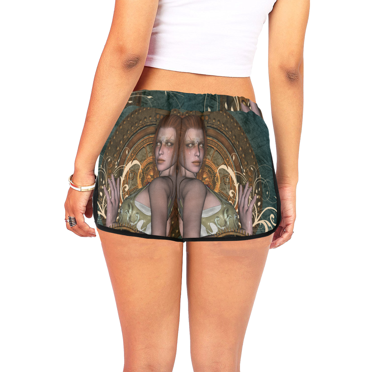 The steampunk lady with awesome eyes, clocks Women's All Over Print Relaxed Shorts (Model L19)