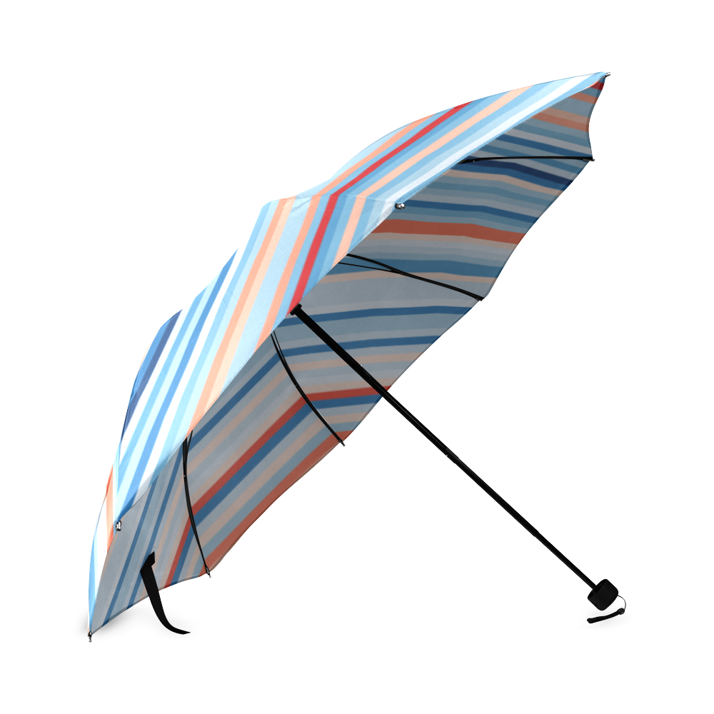 Blue and coral stripe 1 Foldable Umbrella (Model U01)