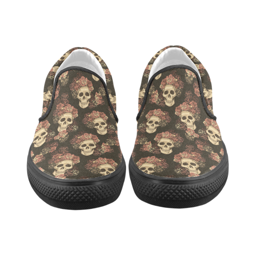 Skull and Rose Pattern Slip-on Canvas Shoes for Men/Large Size (Model 019)