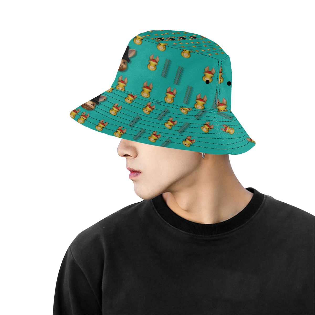 Happy rabbits in the green free grass All Over Print Bucket Hat for Men