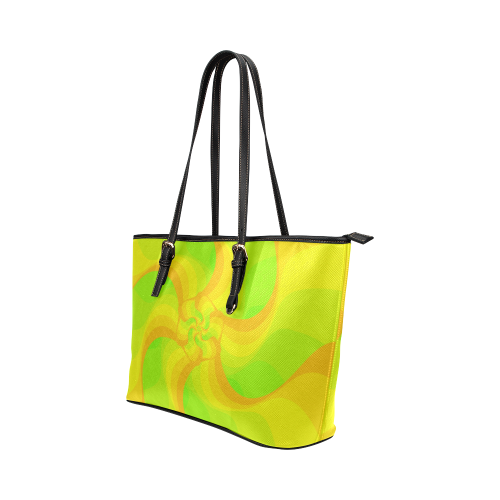 Green brown abstract flower Leather Tote Bag/Large (Model 1651)