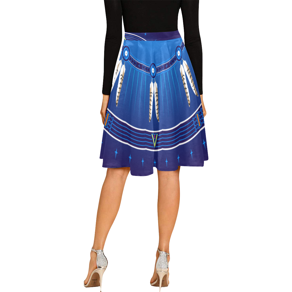 Crazy Horse Blue Melete Pleated Midi Skirt (Model D15)