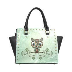 Cute little owl, diamonds Rivet Shoulder Handbag (Model 1645)