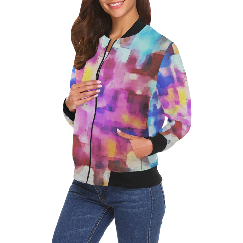 Blue pink watercolors All Over Print Bomber Jacket for Women (Model H19)