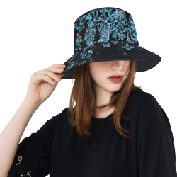 Blue Bubbles and Fish on Black Background Photo All Over Print Bucket Hat