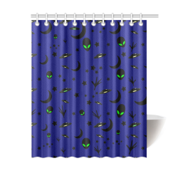 Alien Flying Saucers Stars Pattern Shower Curtain 60"x72"