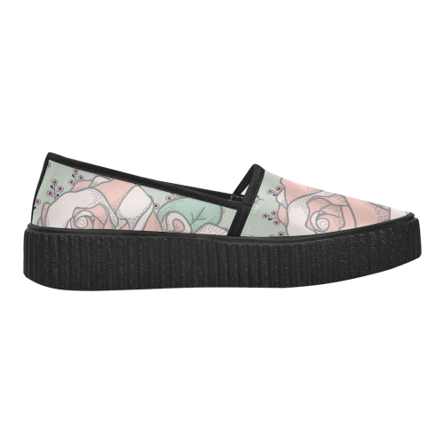 Floral Pastel Pink and Seagreen Selene Satin Women's Slip-On Shoes (Model 3063)