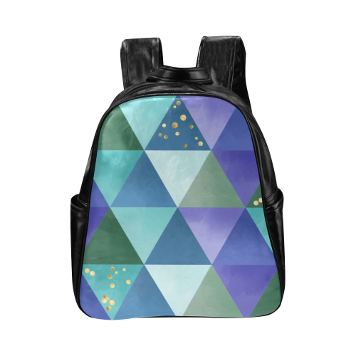 Triangle Pattern - Blue Violet Teal Green Multi-Pockets Backpack (Model 1636)