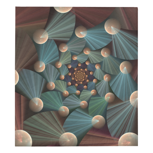 Modern Abstract Fractal Art With Depth Brown Slate Turquoise Quilt 70"x80"