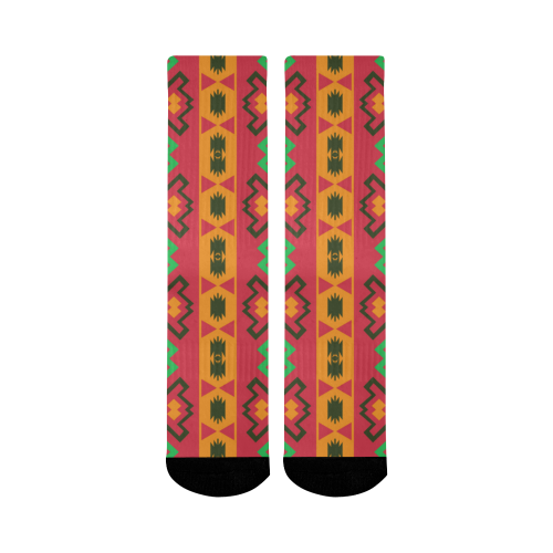 Tribal shapes in retro colors (2) Mid-Calf Socks (Black Sole)