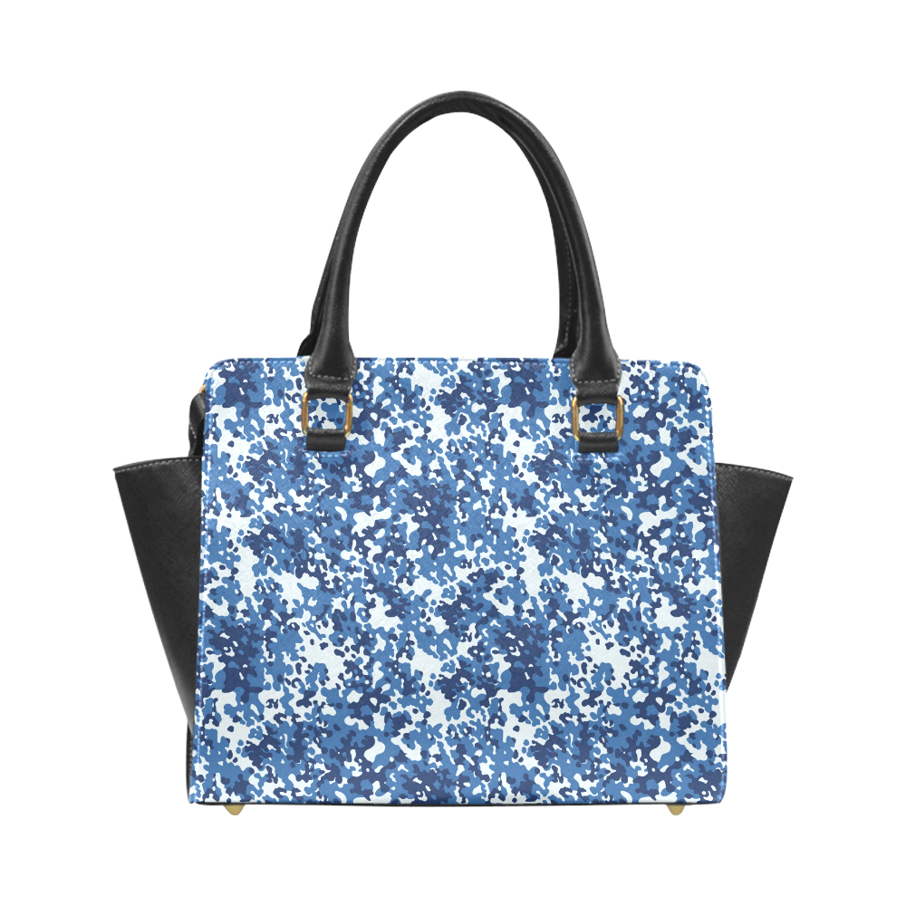 Digital Blue Camouflage Rivet Shoulder Handbag (Model 1645)