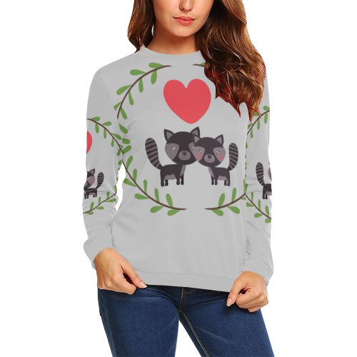 Racoons Grey All Over Print Crewneck Sweatshirt for Women (Model H18)