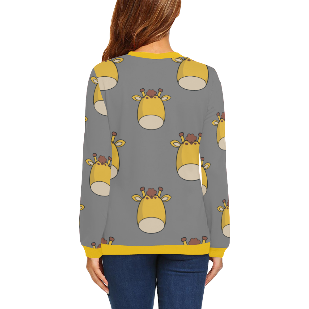 Giraffes Grey All Over Print Crewneck Sweatshirt for Women (Model H18)