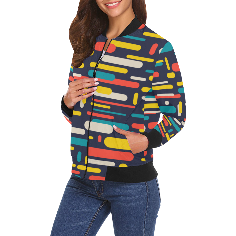 Colorful Rectangles All Over Print Bomber Jacket for Women (Model H19)