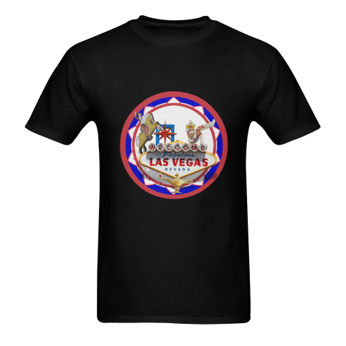 LasVegasIcons Poker Chip - Vegas Sign on Black Men's T-shirt in USA Size (Front Printing Only) (Model T02)