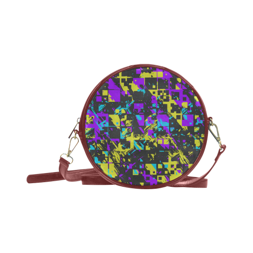 Purple yelllow squares Round Sling Bag (Model 1647)