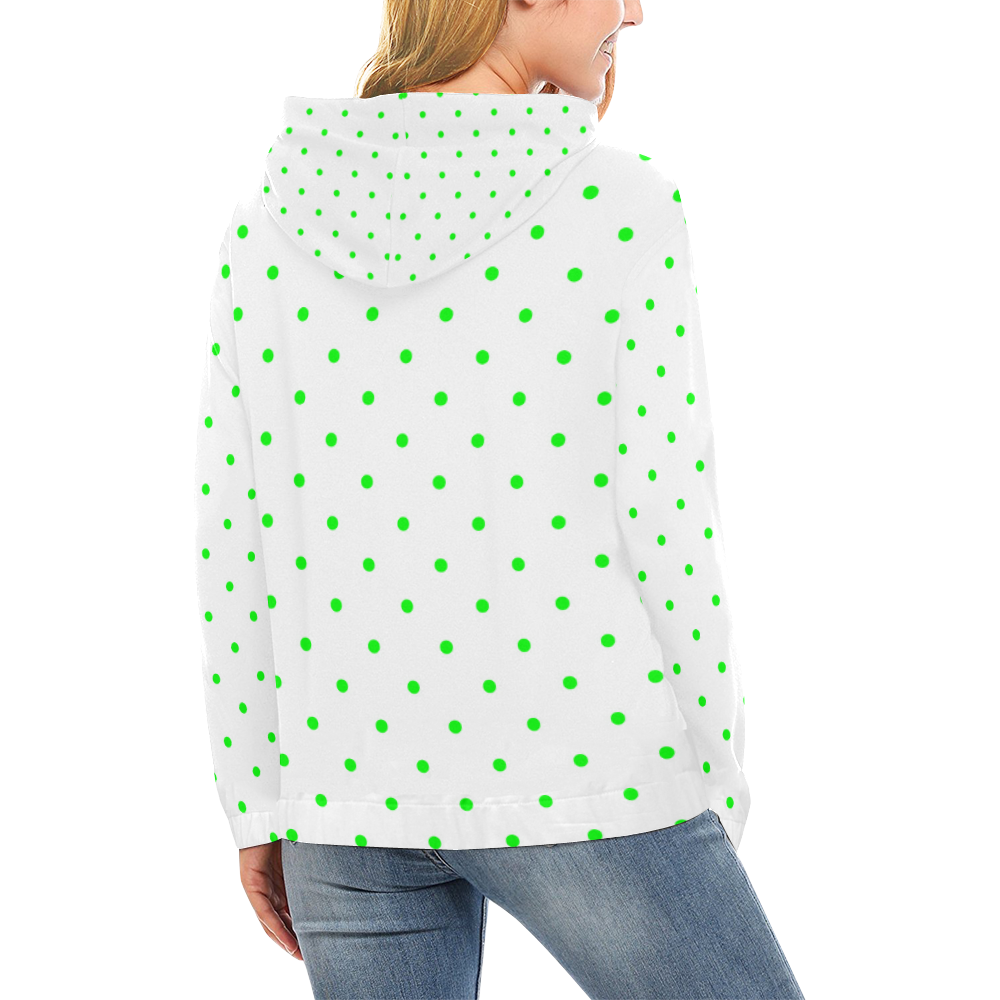 Green Polka Dots on White All Over Print Hoodie for Women (USA Size) (Model H13)